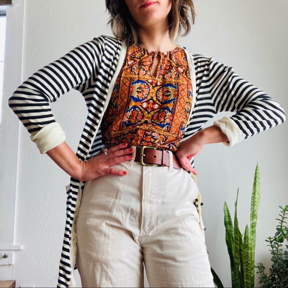 Burning Torch black and off-white striped cardigan